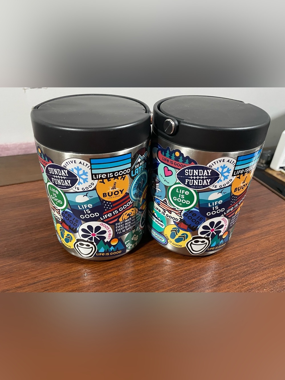 Life Is Good Black-Lid Sticker Print Canister Set